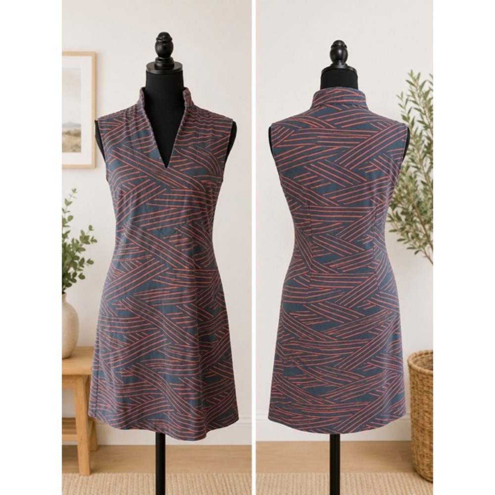 Mahi Gold Womens Sleeveless V-Neck Shift Dress Navy Blue Coral Pink Geometric